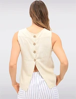 Elegant Linen Blend Sleeveless Top with Button-Back Details by Julia Paradis