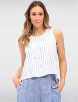 Striped Linen Blend Sleeveless Top with Back Button Details by Julia Paradis
