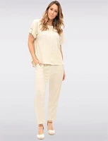 Chic Solid Linen Blend Rolled Cap Sleeve Loose Fit Top by Julia Paradis