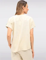 Chic Solid Linen Blend Rolled Cap Sleeve Loose Fit Top by Julia Paradis