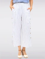 Striped Wide-Leg Pants with Side Button Details & Front Pleats by Julia Paradis