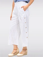 Striped Wide-Leg Pants with Side Button Details & Front Pleats by Julia Paradis