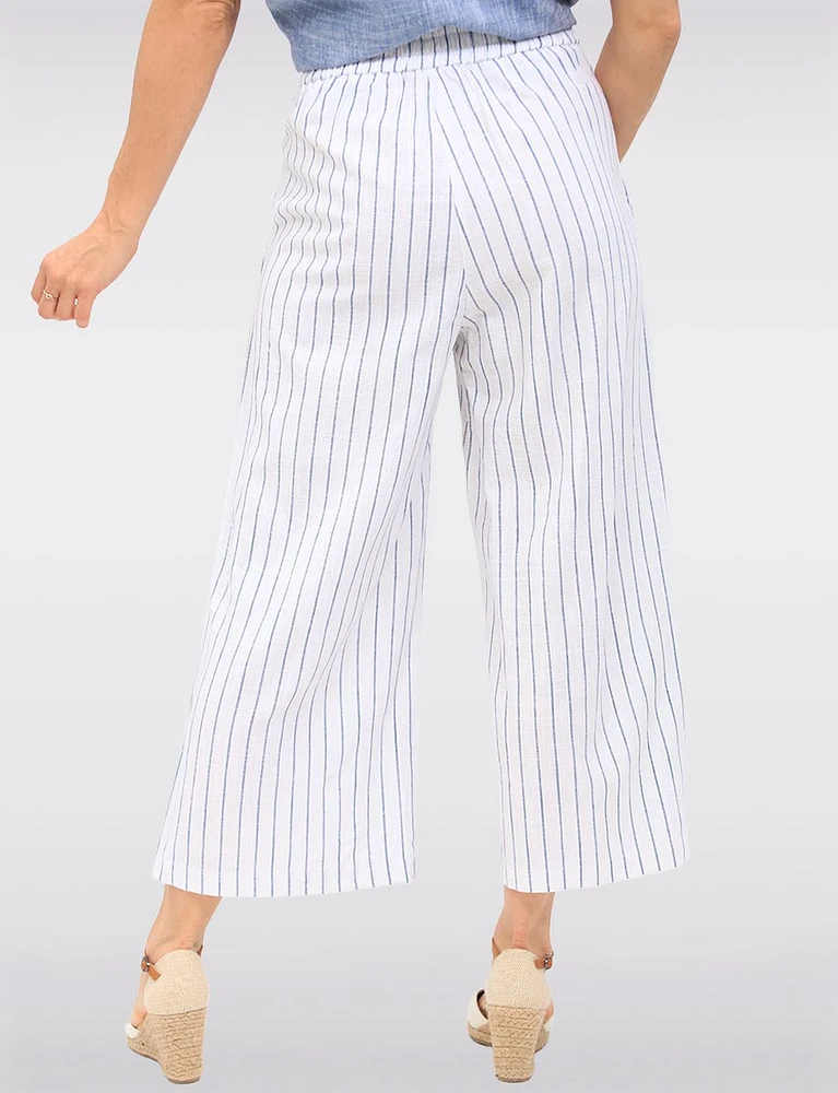 Striped Wide-Leg Pants with Side Button Details & Front Pleats by Julia Paradis