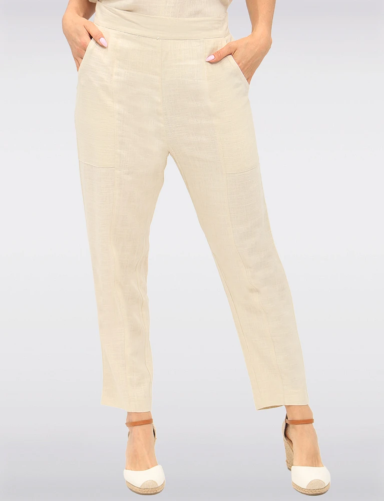 Chic Relaxed-Fit Pull-On Linen-Blend Barrel Pants with Pockets by Julia Paradis