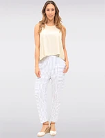 Sleek Striped Pull-On Linen-Blend Barrel Pants with Pockets by Julia Paradis