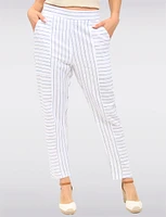 Sleek Striped Pull-On Linen-Blend Barrel Pants with Pockets by Julia Paradis