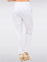 Sleek Striped Pull-On Linen-Blend Barrel Pants with Pockets by Julia Paradis