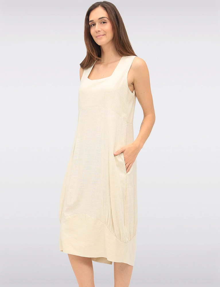 Sleeveless Square Neck Long Balloon Skirt Dress with Pockets by Julia Paradis