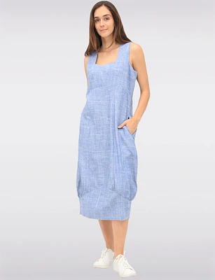 Sleeveless Square Neck Long Balloon Skirt Dress with Pockets by Julia Paradis
