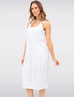 Sleeveless Striped Square Neck Dress with Pockets & Back Slit by Julia Paradis