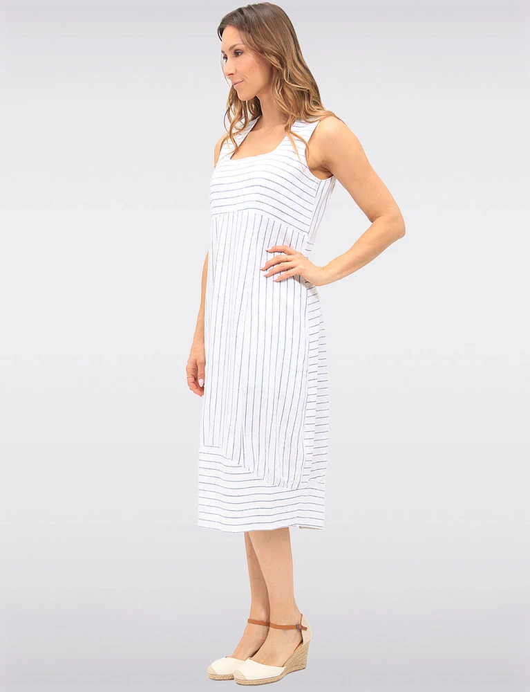 Sleeveless Striped Square Neck Dress with Pockets & Back Slit by Julia Paradis