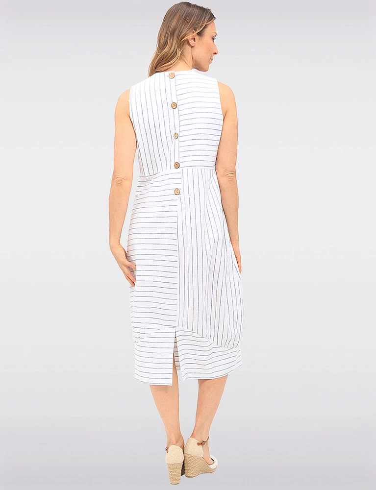 Sleeveless Striped Square Neck Dress with Pockets & Back Slit by Julia Paradis