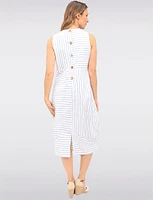 Sleeveless Striped Square Neck Dress with Pockets & Back Slit by Julia Paradis