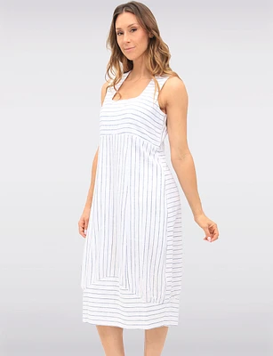 Sleeveless Striped Square Neck Dress with Pockets & Back Slit by Julia Paradis