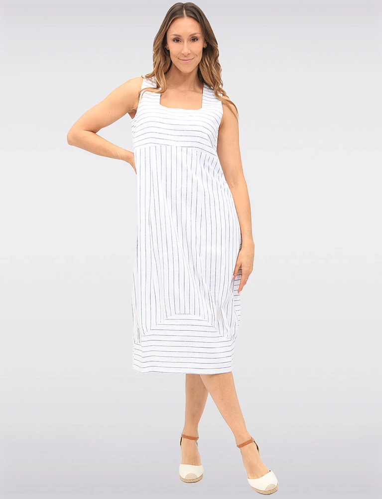 Sleeveless Striped Square Neck Dress with Pockets & Back Slit by Julia Paradis