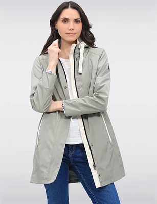 Vegan Breathe-Tech® Straight Cut Versatile Raincoat With Plaid Detail by Saki