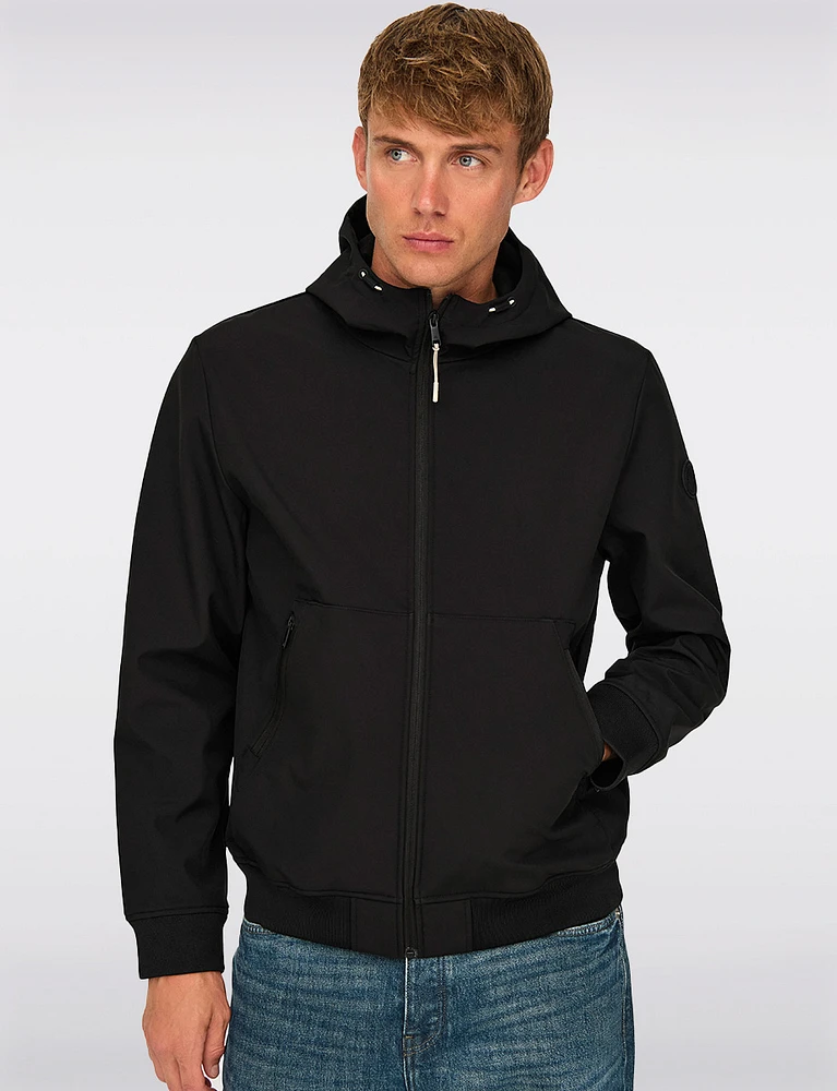 Men's Lightweight Weather-Resistant Hooded Softshell Bomber Jacket by Only