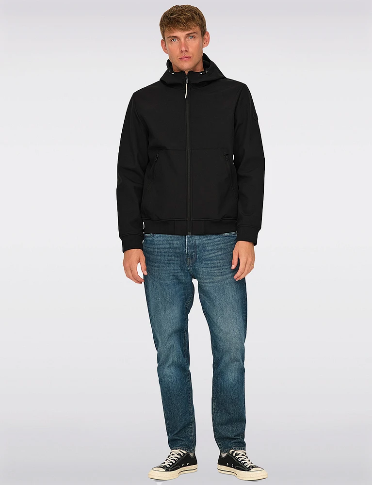 Men's Lightweight Weather-Resistant Hooded Softshell Bomber Jacket by Only