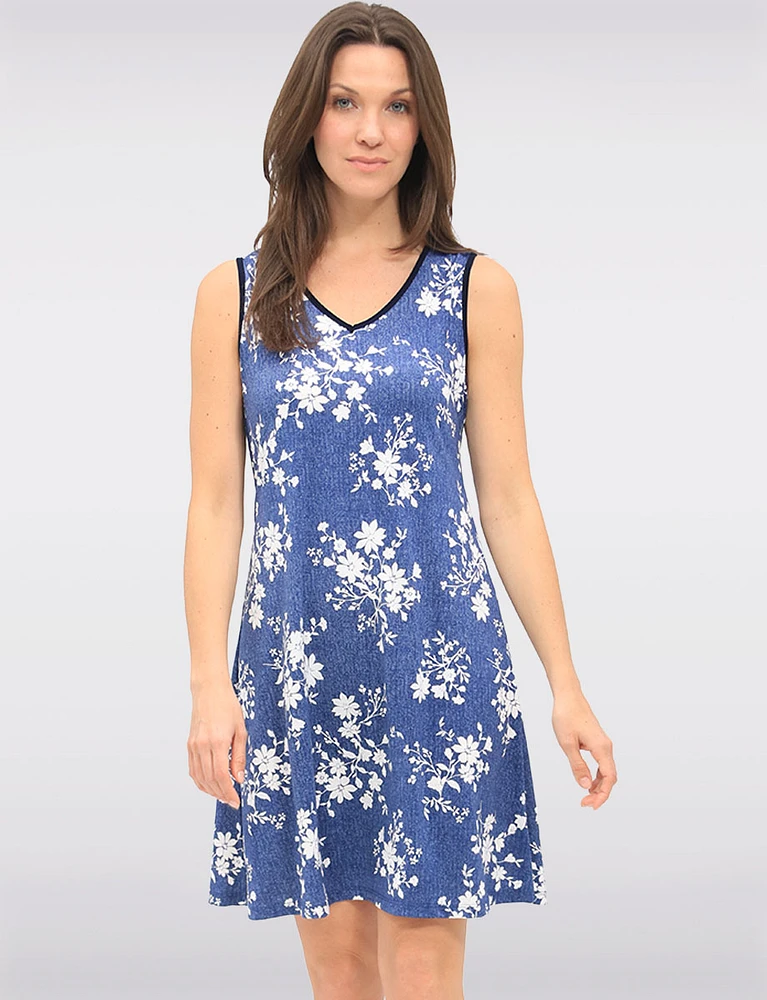 Elegant Flowy Printed Sleeveless V-Neck A-Line Dress by Amani Couture