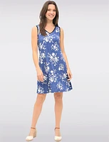 Elegant Flowy Printed Sleeveless V-Neck A-Line Dress by Amani Couture