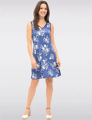 Elegant Flowy Printed Sleeveless V-Neck A-Line Dress by Amani Couture