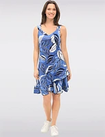 Asymmetrical Two-Tiered Sleeveless V-Neck Denim Printed Dress by Amani Couture