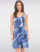 Asymmetrical Two-Tiered Sleeveless V-Neck Denim Printed Dress by Amani Couture
