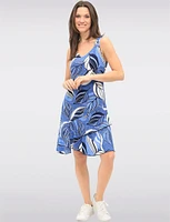 Asymmetrical Two-Tiered Sleeveless V-Neck Denim Printed Dress by Amani Couture