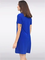 Classic Solid Short Sleeve Round Neck A-line Dress With Pockets By Amani Couture