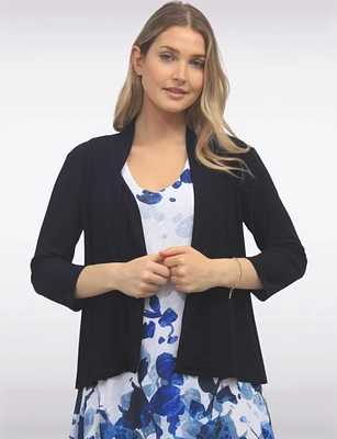 Versatile Draped Front Solid Three-Quarter Sleeves Cardigan by Amani Couture