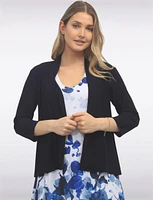 Versatile Draped Front Solid Three-Quarter Sleeves Cardigan by Amani Couture