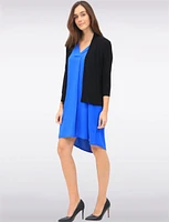 Versatile Draped Front Solid Three-Quarter Sleeves Cardigan by Amani Couture