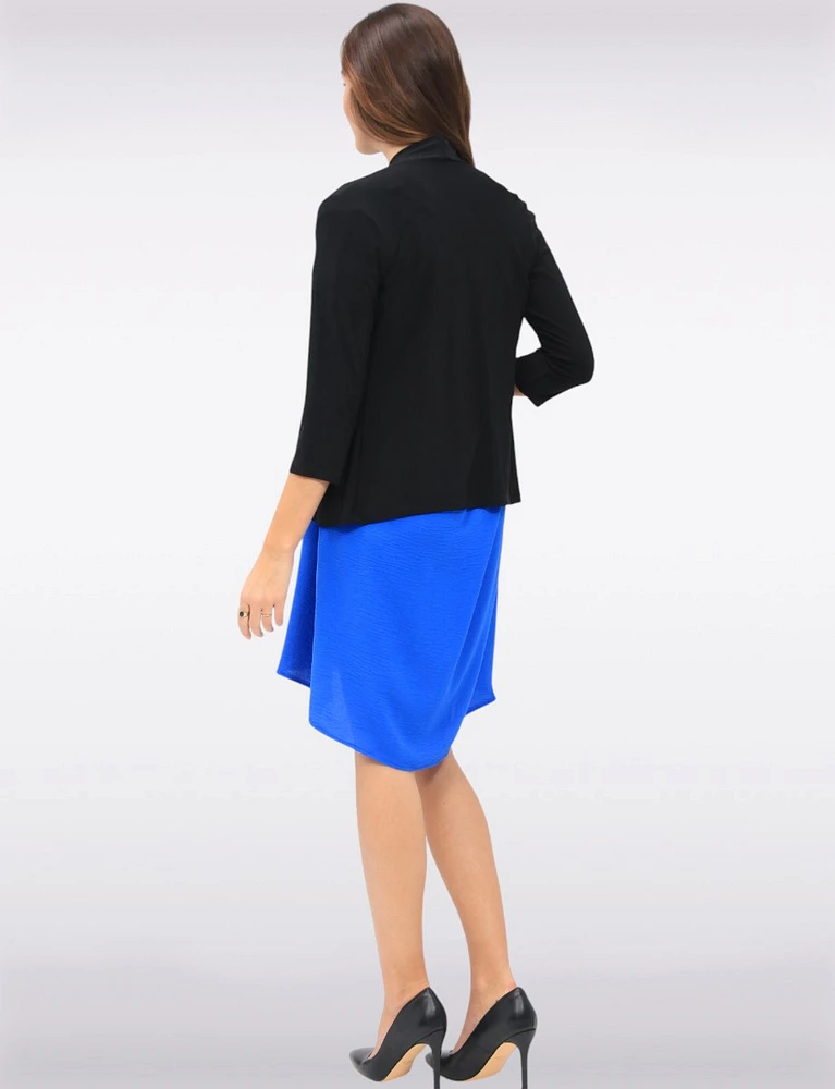 Versatile Draped Front Solid Three-Quarter Sleeves Cardigan by Amani Couture