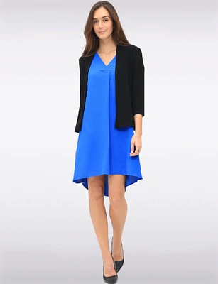 Versatile Draped Front Solid Three-Quarter Sleeves Cardigan by Amani Couture