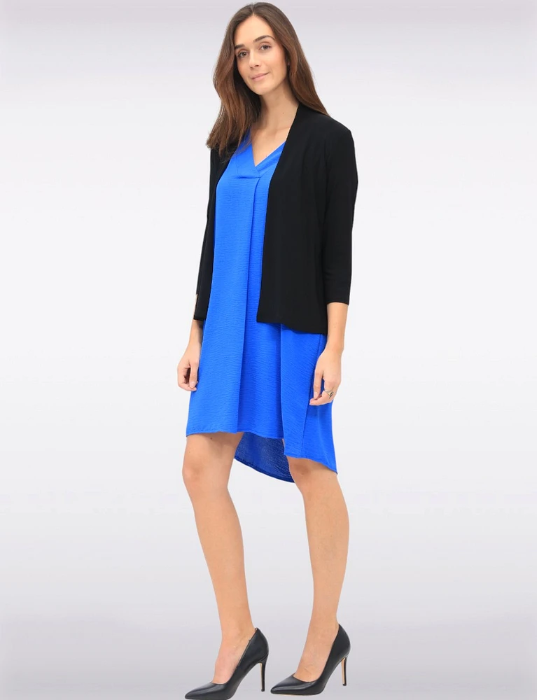 Versatile Draped Front Solid Three-Quarter Sleeves Cardigan by Amani Couture