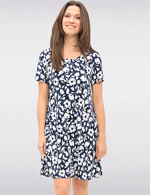 A-Line Knee-Length Short Sleeves Easy Fit Floral Printed Dress by Amani Couture