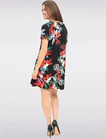 Vibrant Floral Print A-Line Knee-Length Short-Sleeve Dress by Amani Couture