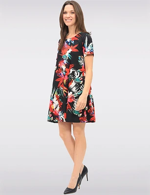 Vibrant Floral Print A-Line Knee-Length Short-Sleeve Dress by Amani Couture