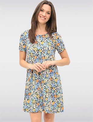 Chic A-Line Short Sleeves Round Neckline Floral Print Dress by Amani Couture