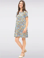 Chic A-Line Short Sleeves Round Neckline Floral Print Dress by Amani Couture