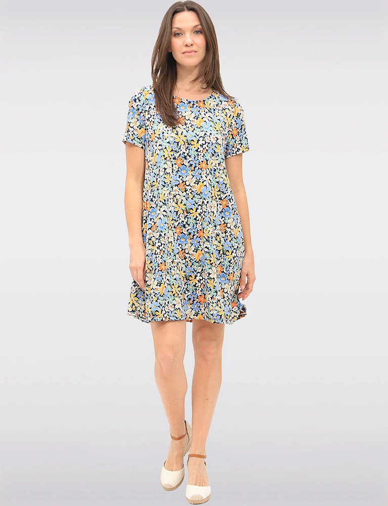 Chic A-Line Short Sleeves Round Neckline Floral Print Dress by Amani Couture