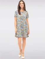Chic A-Line Short Sleeves Round Neckline Floral Print Dress by Amani Couture