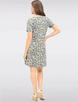 Chic A-Line Short Sleeves Round Neckline Floral Print Dress by Amani Couture