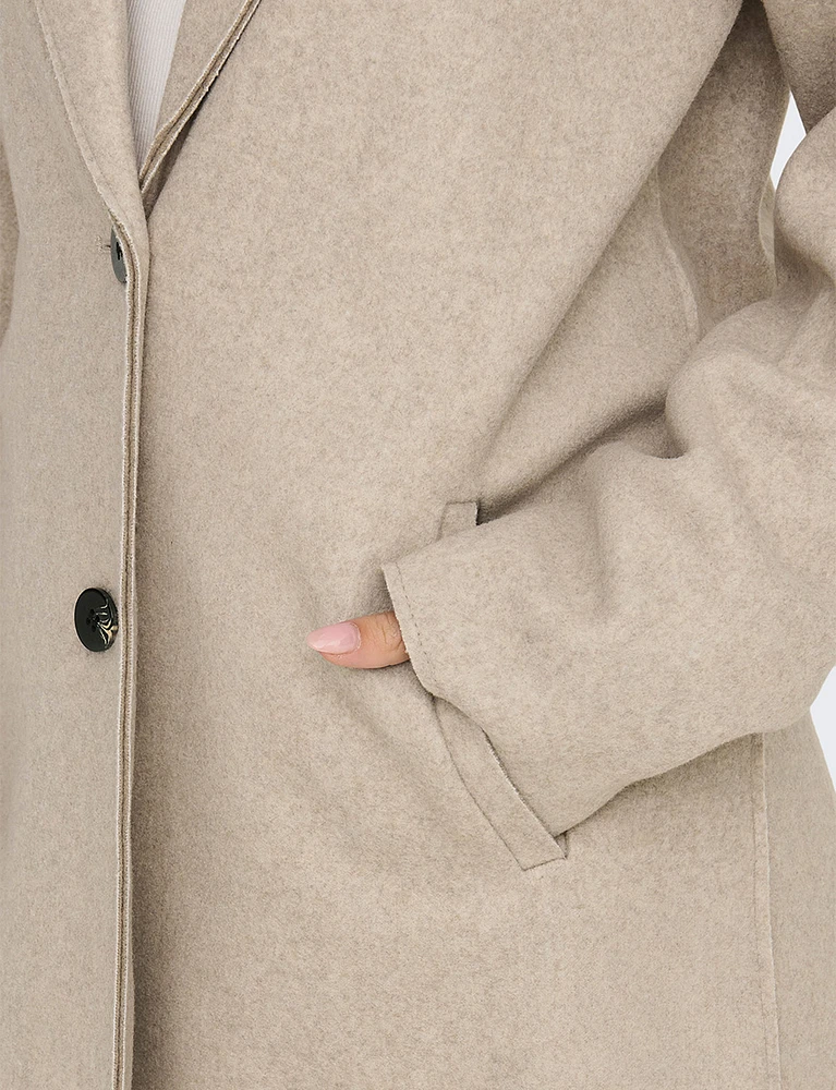 Single-Breasted Notch Collar Raw Cut Edge Coat by Only