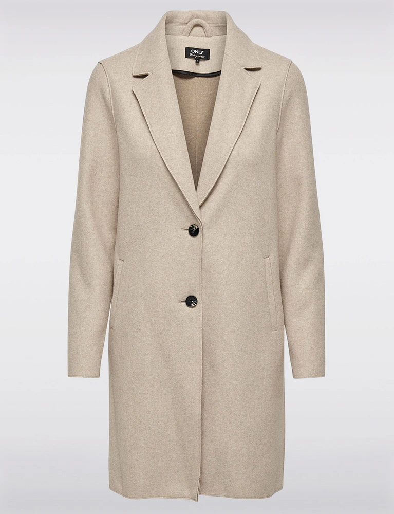 Single-Breasted Notch Collar Raw Cut Edge Coat by Only