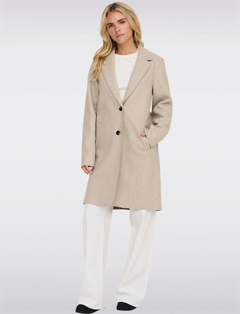 Single-Breasted Notch Collar Raw Cut Edge Coat by Only