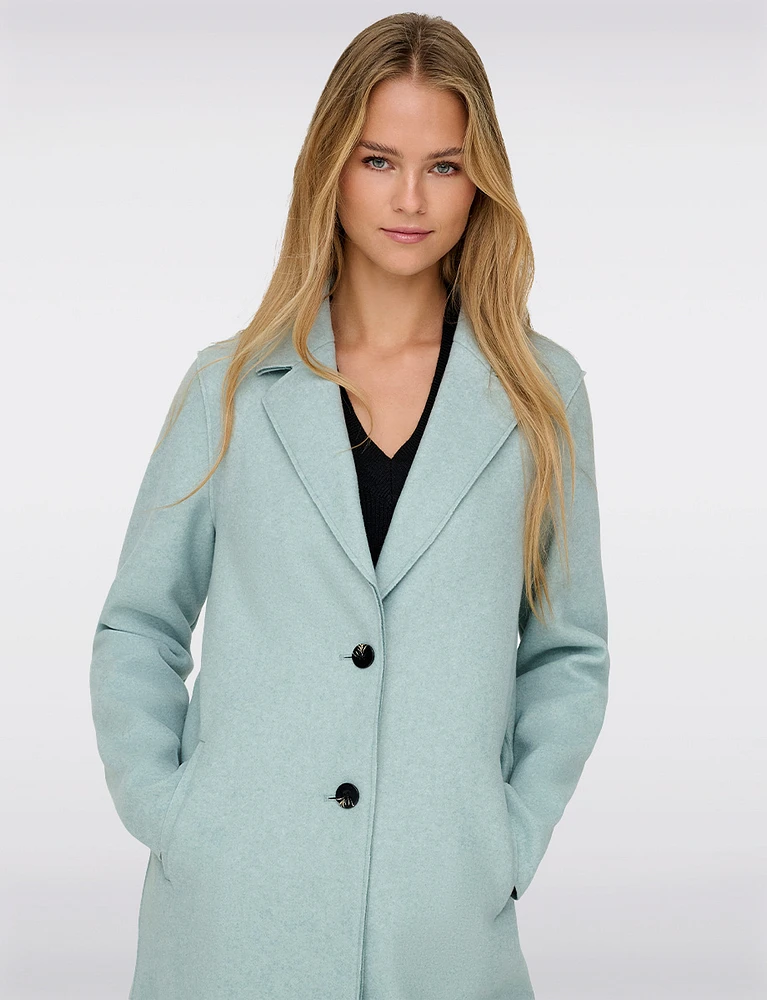 Single-Breasted Notch Collar Raw Cut Edge Coat by Only