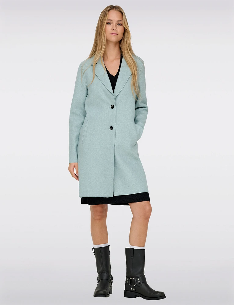 Single-Breasted Notch Collar Raw Cut Edge Coat by Only