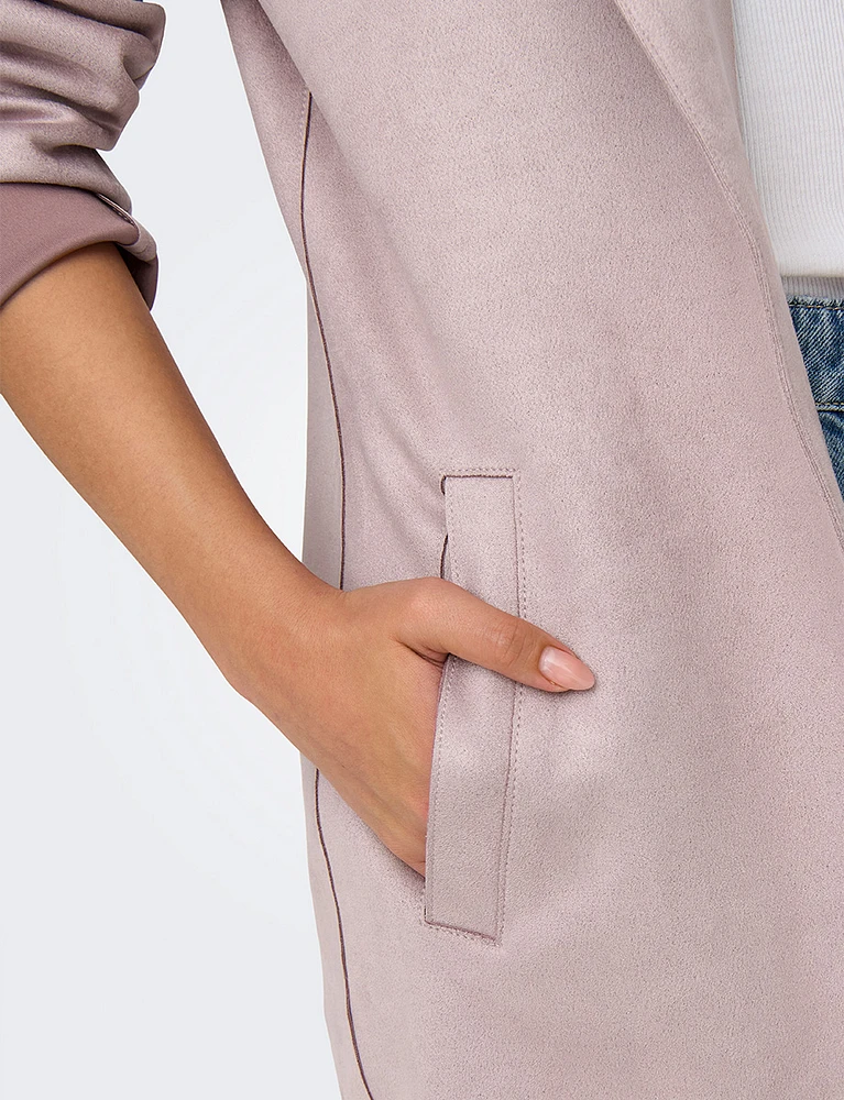 Stretch Luxurious Vegan Ultra-Soft Suede Long Coatigan by Only