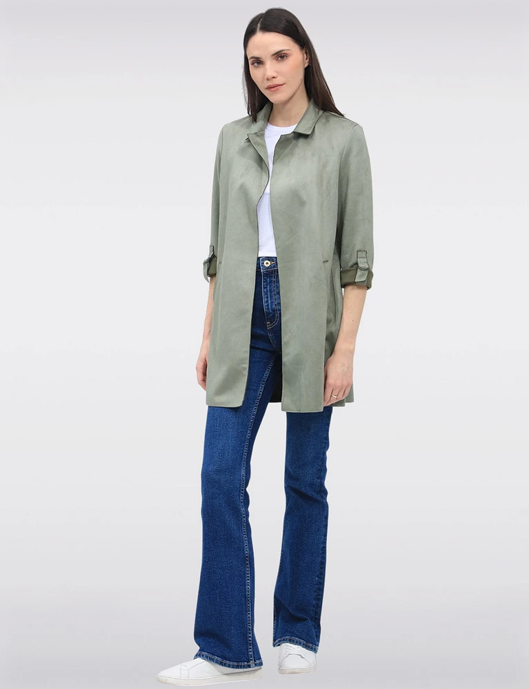 Luxurious Vegan Ultra-Soft Suede Long Coatigan with Adjustable Cuffs by Only
